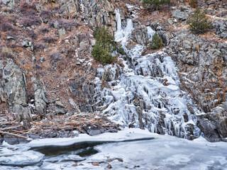 Fototapeta na wymiar frozen waterfall in the Poudre River Canyon in northern Colorado