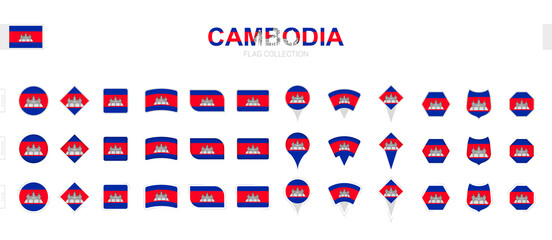 Large collection of Cambodia flags of various shapes and effects.