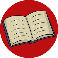Open book, Round card with a textbook on a red background, vector , design element