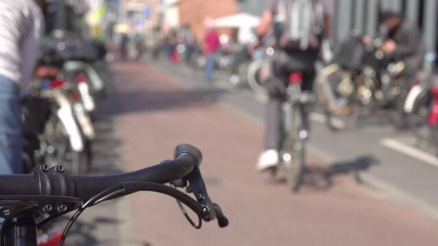 Sunny Bicycle Parking in Amsterdam. Slow Motion
