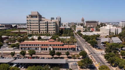 Fototapeta na wymiar Daytime aerial view of the historic downtown district of Fresno, California, USA.