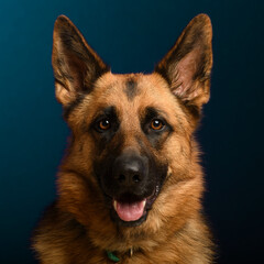 a portrait of a dog in the studio