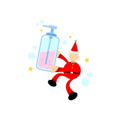 santa christmas and soap sanitizer hygene cartoon flat design illustration
