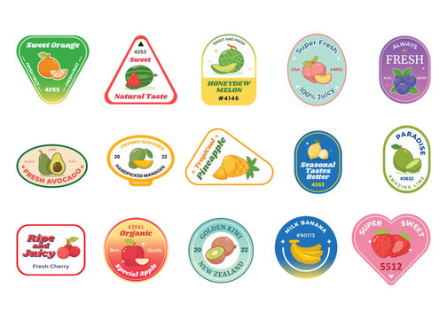 retro fruits sticker label collections