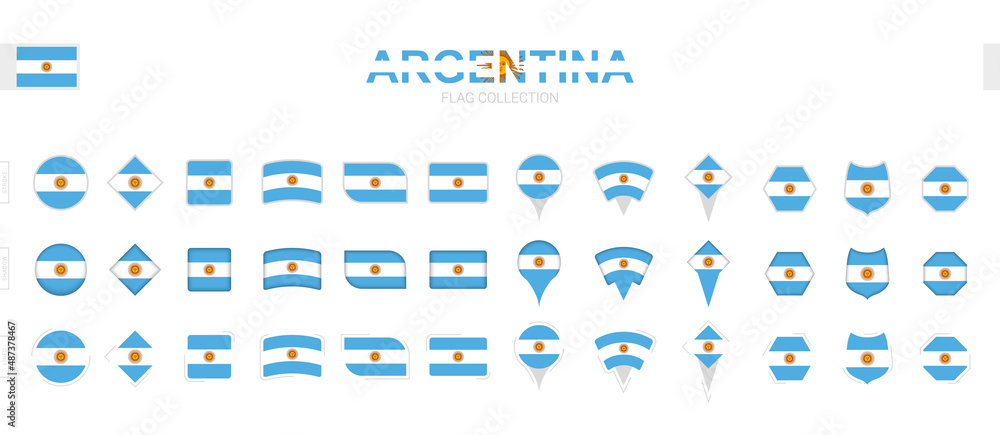 Wall mural large collection of argentina flags of various shapes and effects.