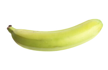 Close-up of an unripe banana isolated on a white background.