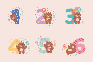 set of funny numbers animals