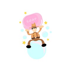 america cowboy and soap sanitizer hygene cartoon flat design illustration