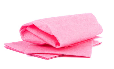 Close-up of several pink all-purpose napkins isolated on a white background.