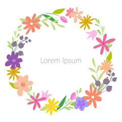 Floral round frame. Poster for holidays, template.