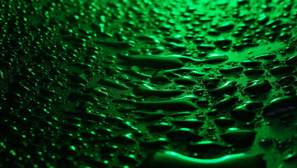 Drops and stains of water in the dark green color background selective focus