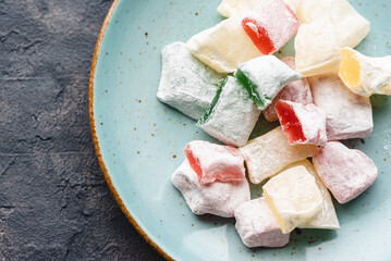 Loukoumi - sweet Greek jelly cubes with rose, lemon and bergamot flavors