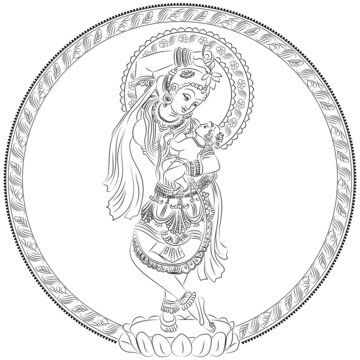 recommend clip art: Hindu goddess with a child, hinduism madonna statue, outline vector illustration