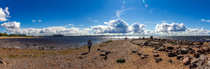The beach near the Lahta Center  at the Gulf of Finland,  Saint Petersburg, Russia