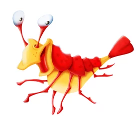 Foto op Canvas Cheerful Red Shrimp. Illustration of a Cute Cartoon Character.  © liusa