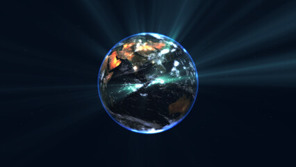 Fototapeta na wymiar earth globe with glowing details and light rays. 3d illustration.