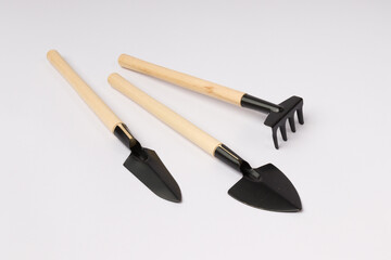 gardening tools on white background