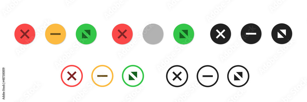 Wall mural multicolor web buttons. maximize and minimize round buttons . vector isolated window browser icon. c