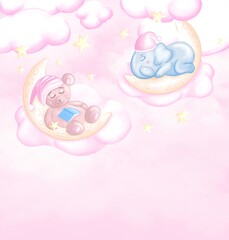 Wallpaper baby elephant and bear for girl