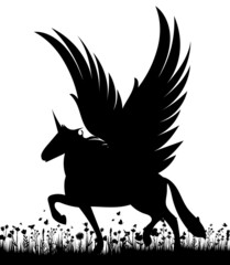 pegasus black silhouette, isolated vector