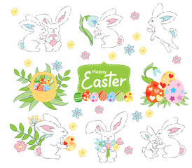 A set of cutie bunnies and rabbits family Easter.