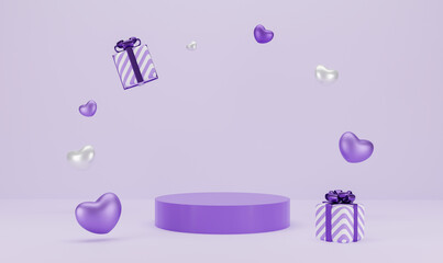 3D Render Product display stage for presentation banner. Celebration event purple lilac theme	