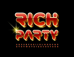 Vector exclusive flyer Rich Party. 3D Red and Gold Font. Premium style Alphabet Letters and Numbers set