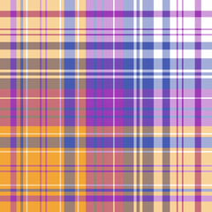 Seamless pattern in warm yellow, violet, blue and white colors for plaid, fabric, textile, clothes, tablecloth and other things. Vector image.