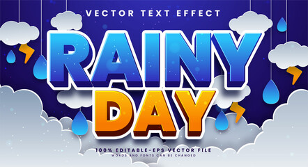Rainy day editable text style effect with paper cut style.