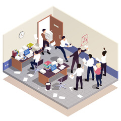 Messy Office Work Isometric Composition