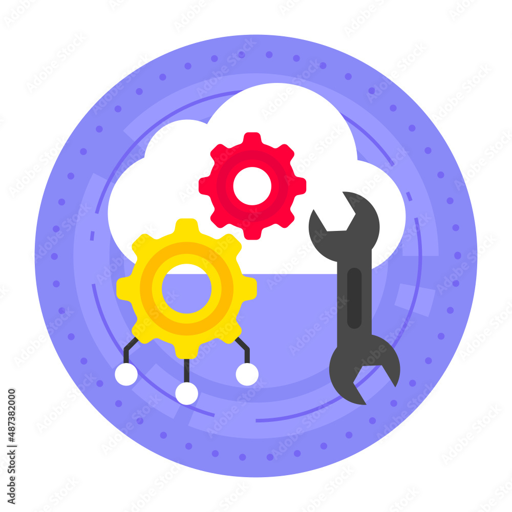 Poster configuration management concept, remote data settings vector icon design, cloud processing symbol, 