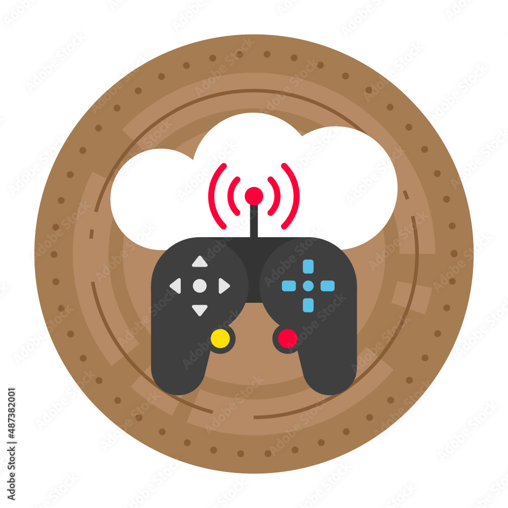 Poster edge-cloud synergy concept, remote game machine vector icon design, cloud processing symbol, computi