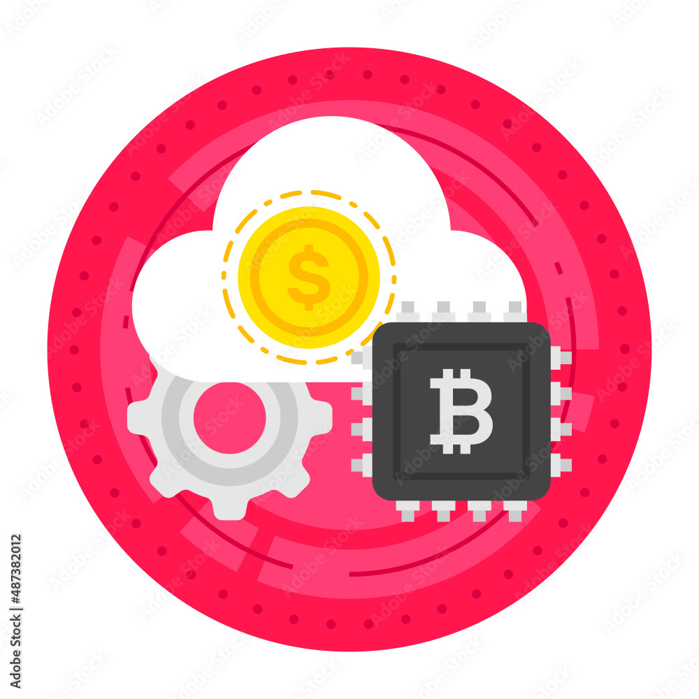 Poster mine crypto on cloud concept, cryptocurrency mining using remote machine vector icon design, cloud p