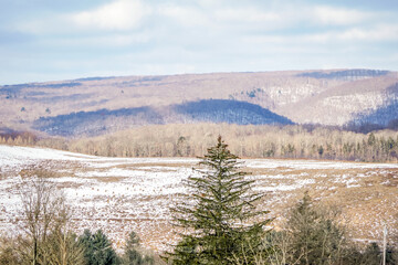 Wide open view of the mountains, hills, and sky from Winslow Hill in Elk County, Pennsylvania. 