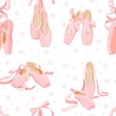 Pink elegant ballet flats seamless pattern vector flat illustration pointe shoes ballet costume © Aleksandr