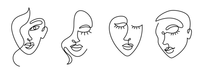 Set of woman in a line art style. 
