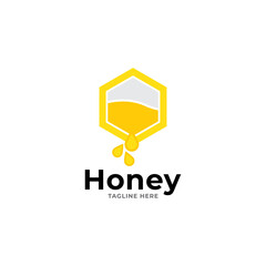 Dripping honey Logo Design Template. Honeycomb Logo Design Nature Organic. Beekeeping logo design with abstract bee