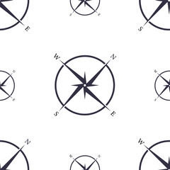 Vector seamless pattern of nautical compass silhouette. Navigation map sign. Wind rose icon. Horizon sides: north south west east