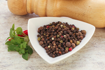 Peppercorn mix heap in the bowl