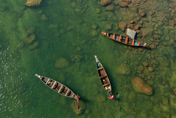 Crystal clear water of Umngot River near Dawki in Meghalaya