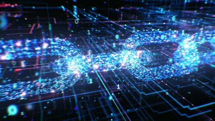 Blockchain Information Data Transaction Process Illustration. Cryptocurrency Block Chain Abstract Structure Network Grid 3d Animation. Crypto Currency Global Cybersecurity Business Concept. 4k UHD.