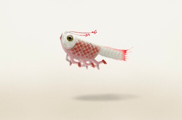 Monster fish cartoon character design isolated on white background. 3d illustration of animal.