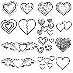 Set of drawings of cute hand drawn vector illustrations the hearts