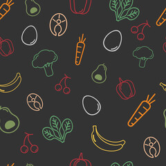 Food icons in outline style. Seamless pattern