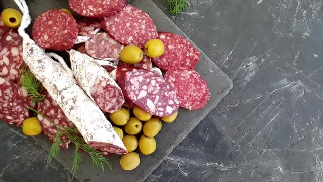 sausage with mold on old background