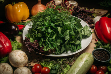 fresh vegetables on a wooden table
