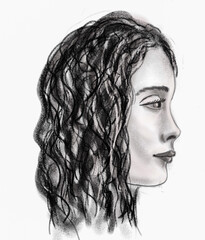 black and white portrait of a girl drawn with pencils