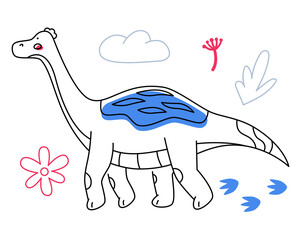 Brachiosaurus dino - line design style illustration with editable stroke