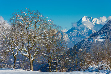 Winter landscape from the Alps of the Intelvi Valley. Location Ramponio. Province of Como. Lombardy. Italy