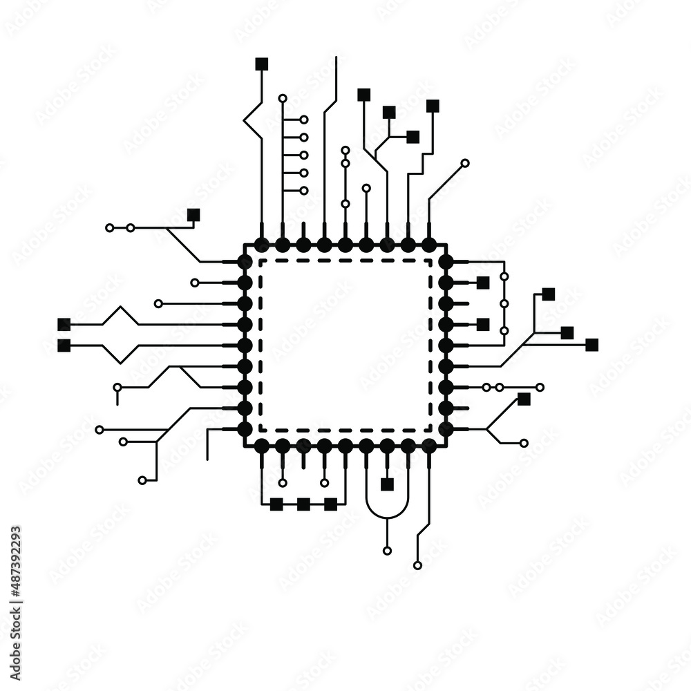 Poster abstract black simple line cpu, computer, technology doodle outline element vector design style sket